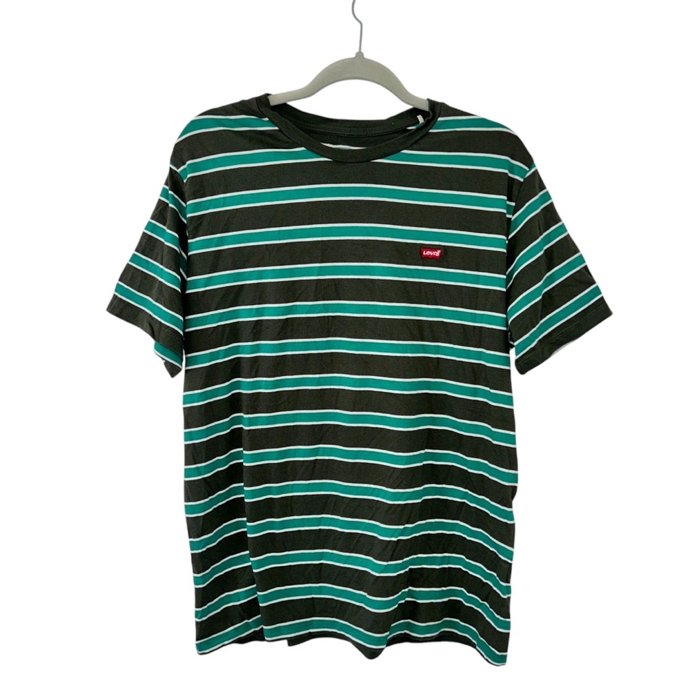 Green & White Levi’s Y2K 2000s Stripe Design Top Shirt Men’s Unisex Size Large